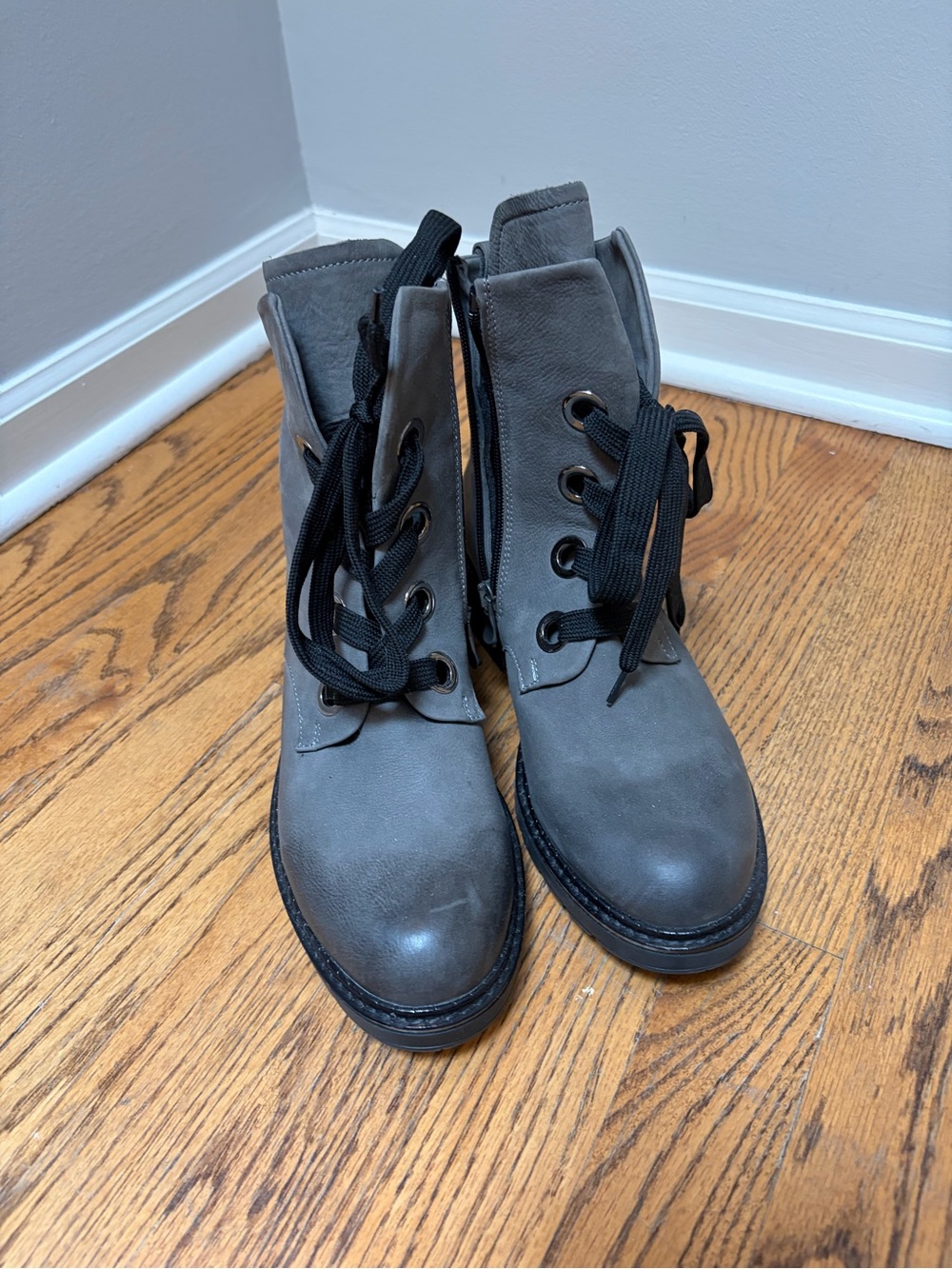 Sheridan Mia Gray Lace-Up Ankle Boots